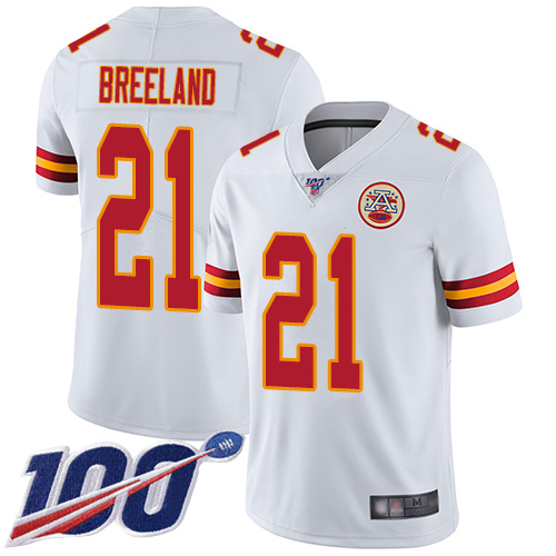 Youth Kansas City Chiefs #21 Breeland Bashaud White Vapor Untouchable Limited Player 100th Season Football Nike NFL Jersey